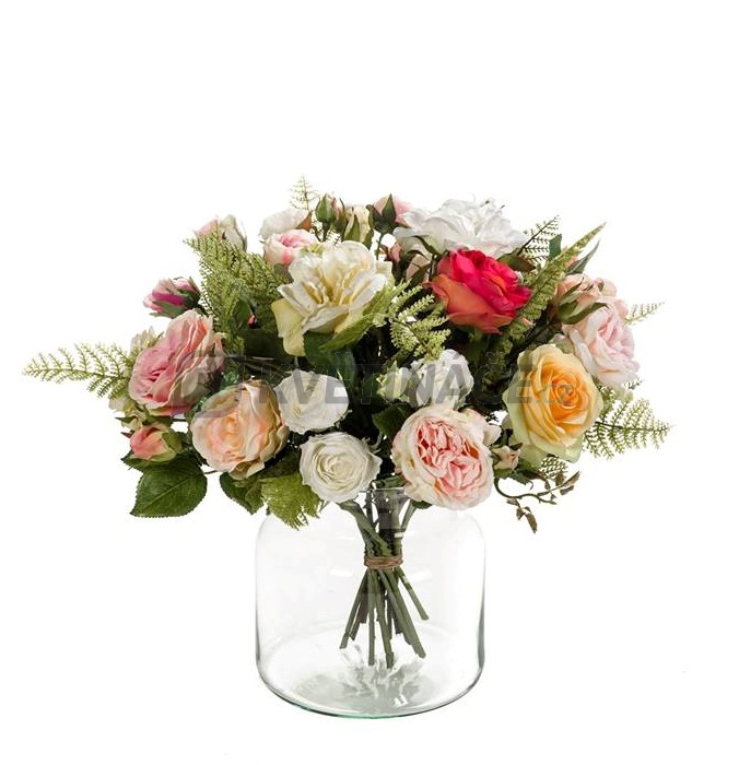 Umělé květiny - Umělá kytice romantický mix růží 17 stonků