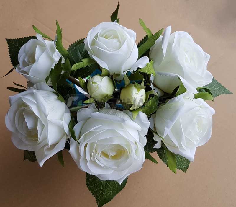 Umělé květiny - Umělá kytice z bílých růží 8 stonků