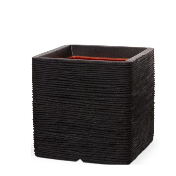 Venkovní květináče - Capi nature rib square black 30x30x30cm