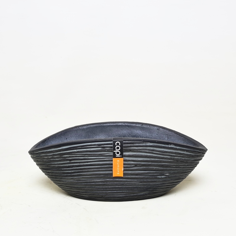 Výprodej květináčů - Capi nature rib ovál černý 24x11x9cm