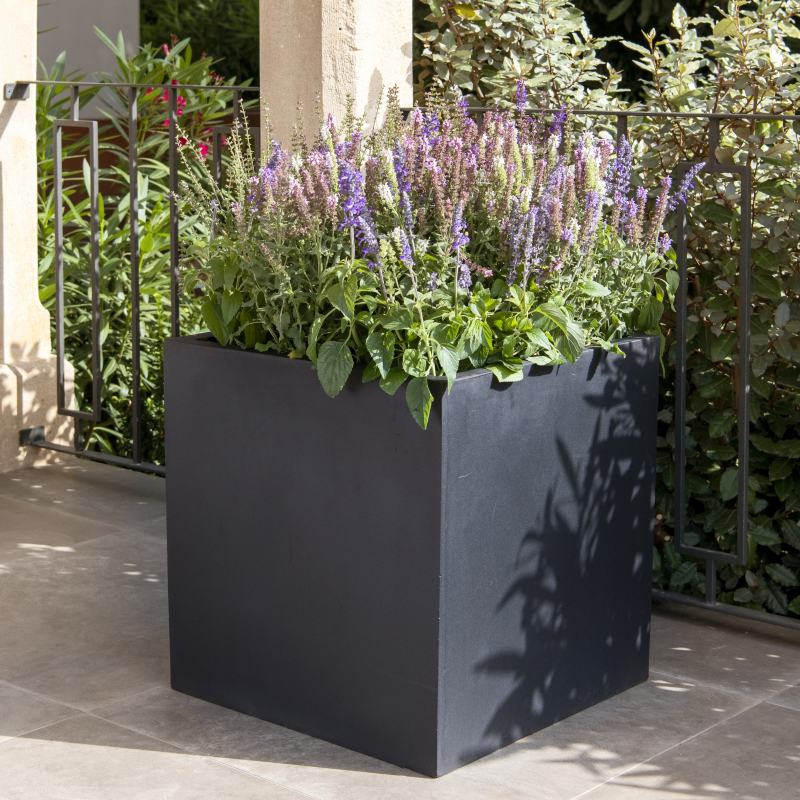 Venkovní květináče - Fiberstone Square XXL Black 70x70x70cm